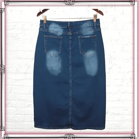 Blue Denim Midi Jean Skirt Size XL - Picture 6 of 9